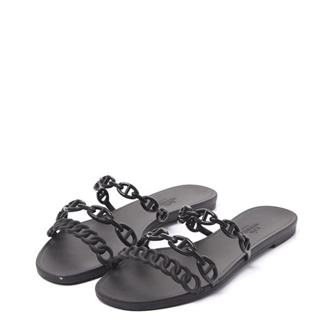 Hermes Rubber Chaine d'Ancre Rivage Sandals 37 Black